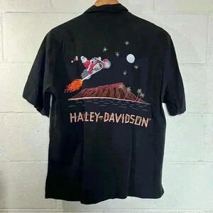 Harley Davidson Hawaii Christmas Santa Biker Button Shirt-Small